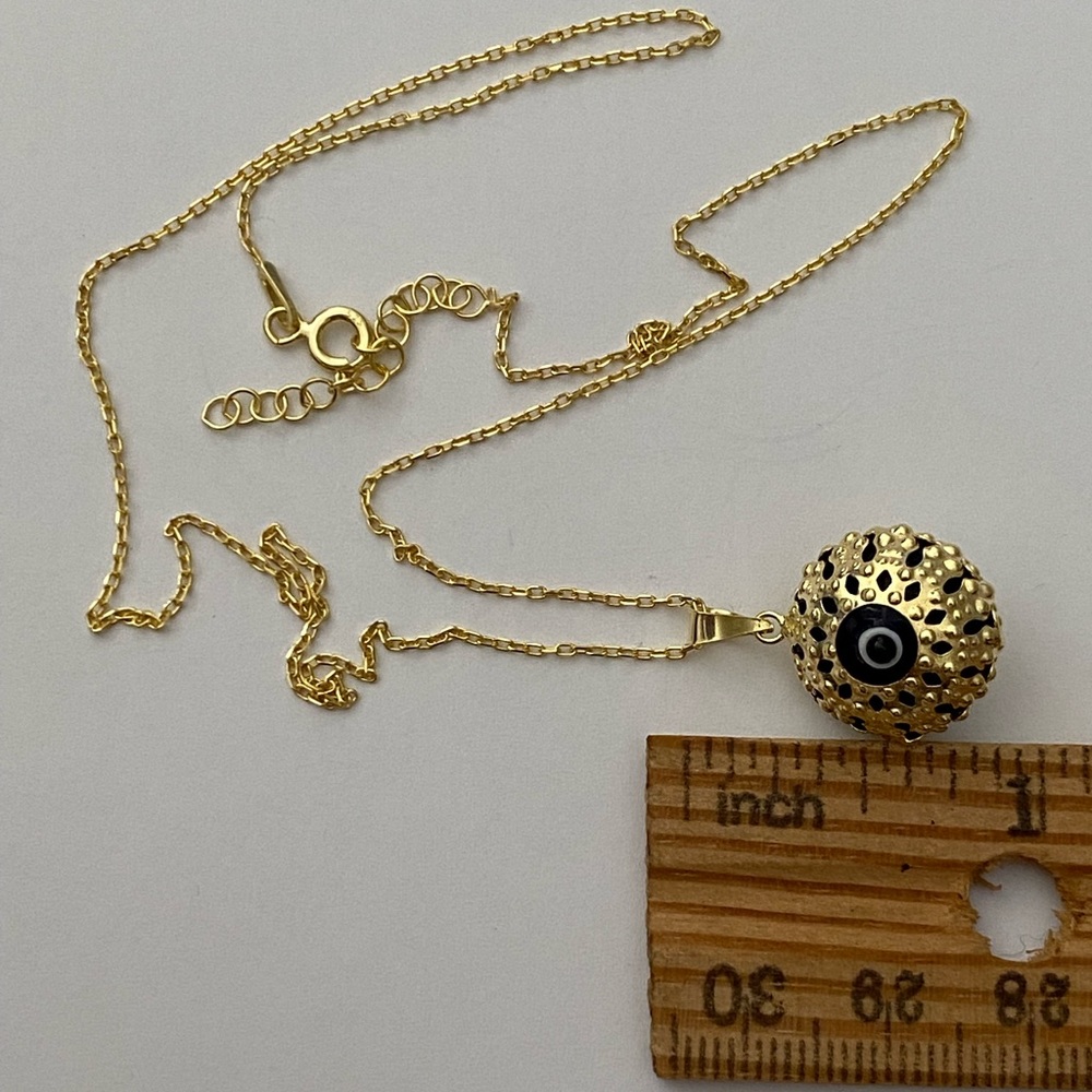 🧿925 Silver necklace glass blue evileye bead yellow gold plated - Picture 5 of 6
